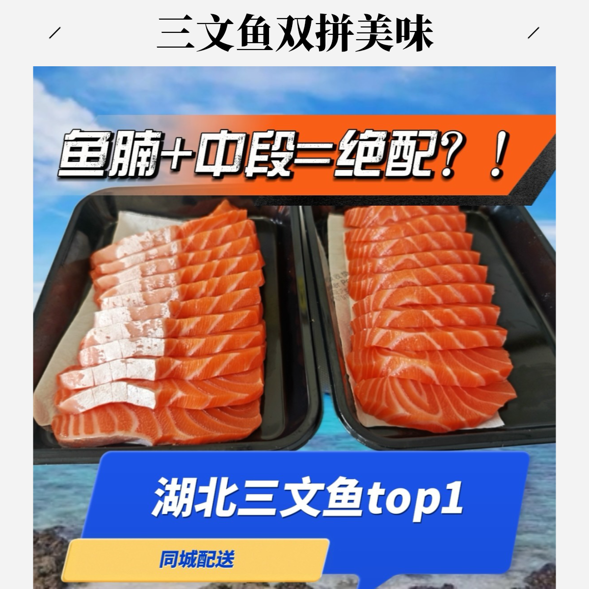 400g【武汉臻鲜三文鱼 】中段200g+鱼腩200g双拼刺身