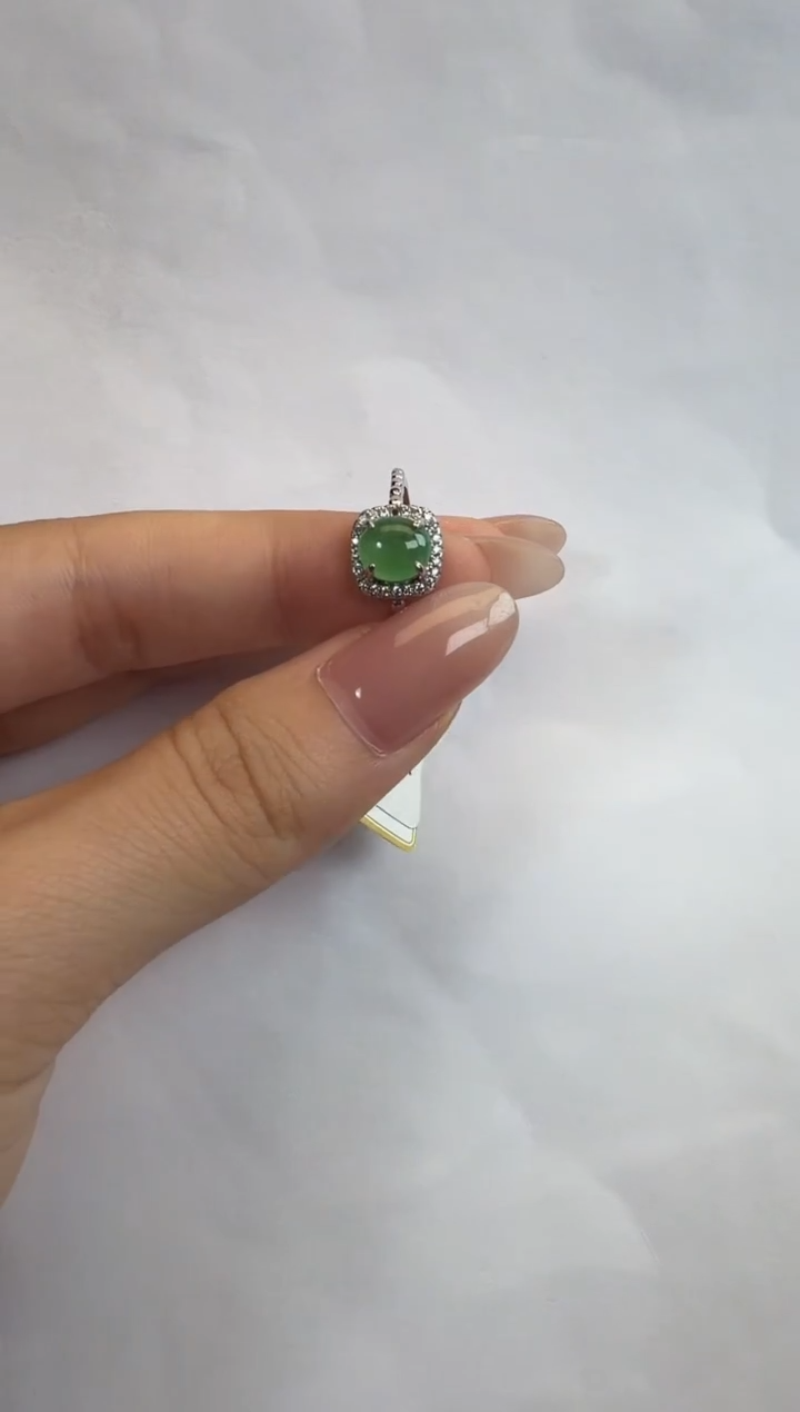 银S925镶嵌戒指翡翠925银镶缅甸A货翡翠戒指146