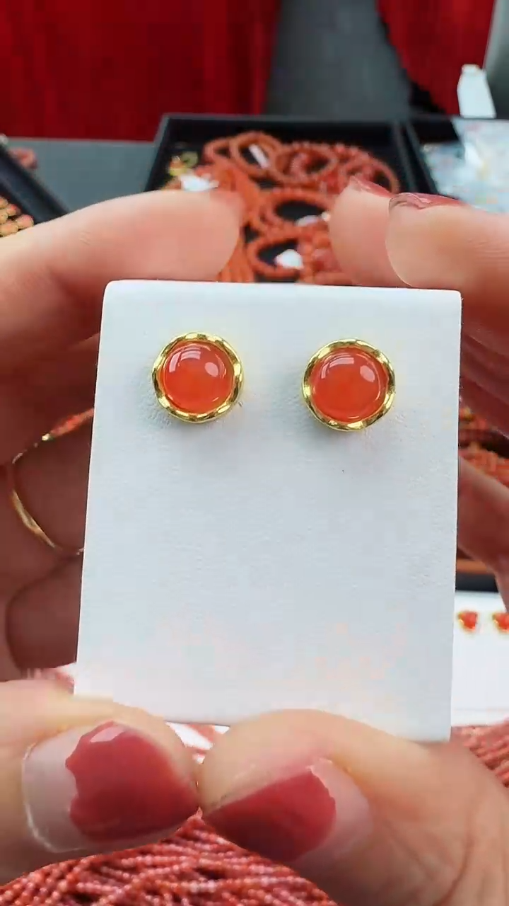 【闪购商品】南红玛瑙耳钉未镶嵌保山河湾冰红花花耳钉