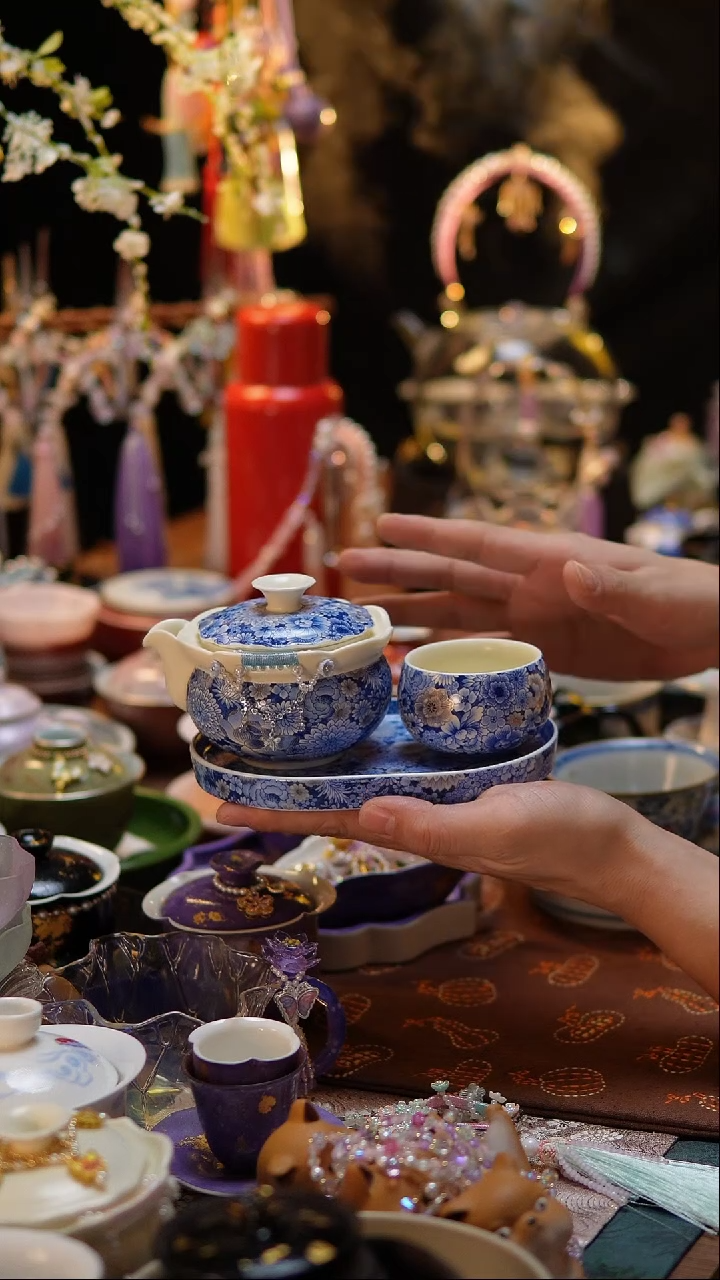 【闪购商品】万花手抓壶+杯+壶承