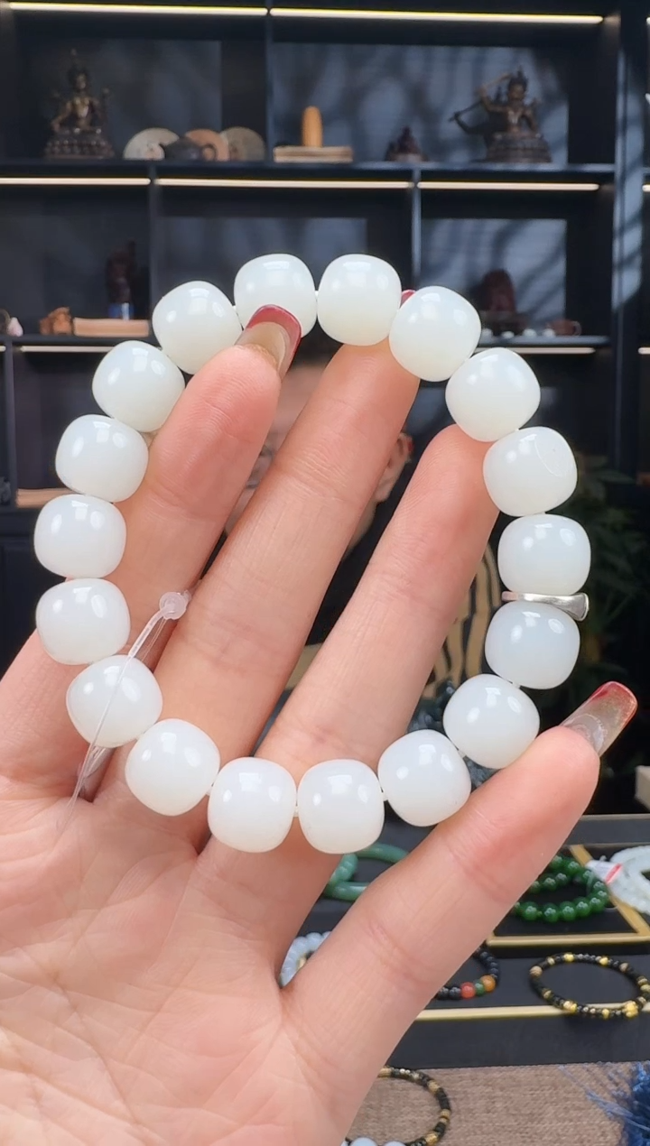 【闪购商品】和田玉1未镶嵌12mm白玉老型手串
