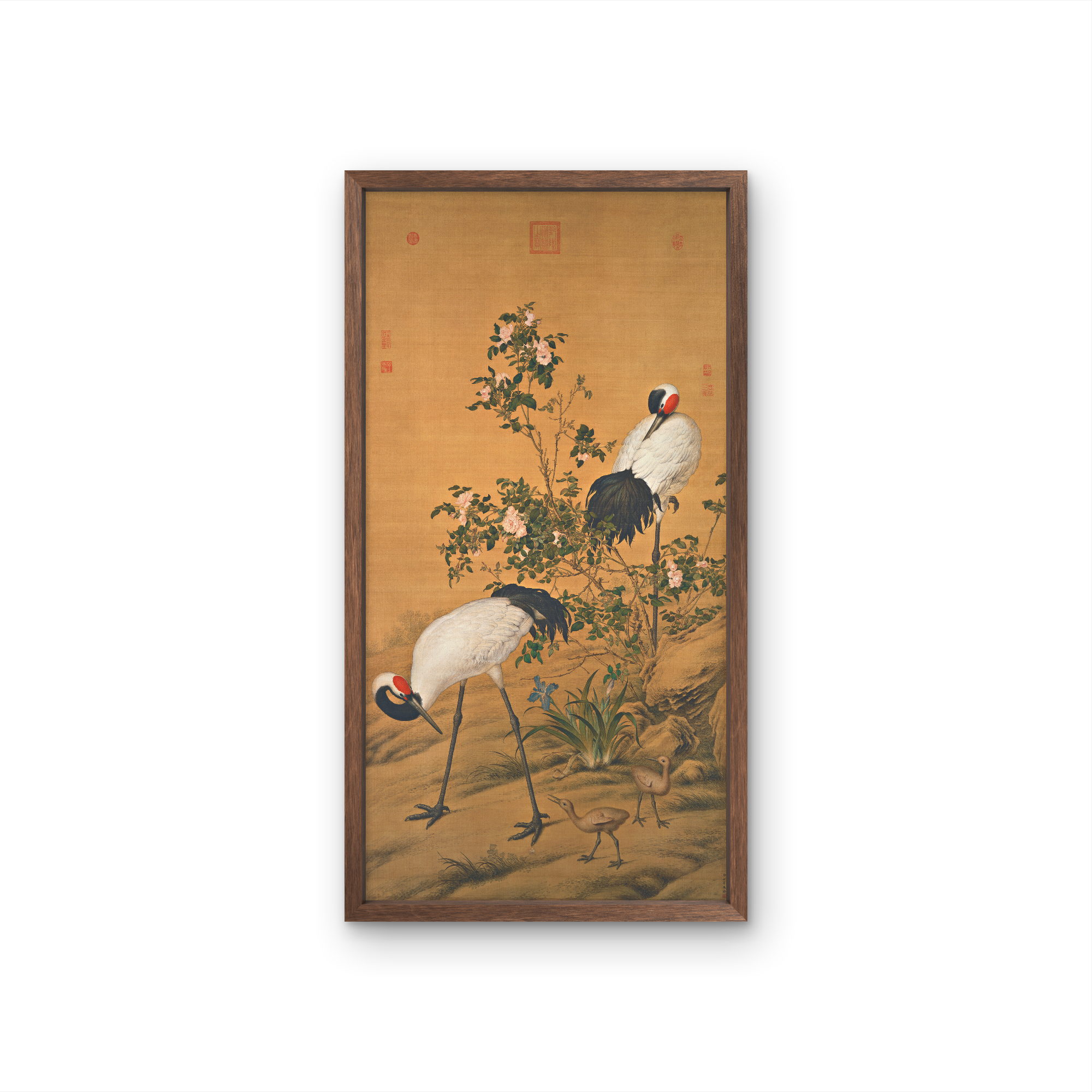 9369-30*55花卉双鹤中式装饰画木框玄关书房茶室客厅挂画