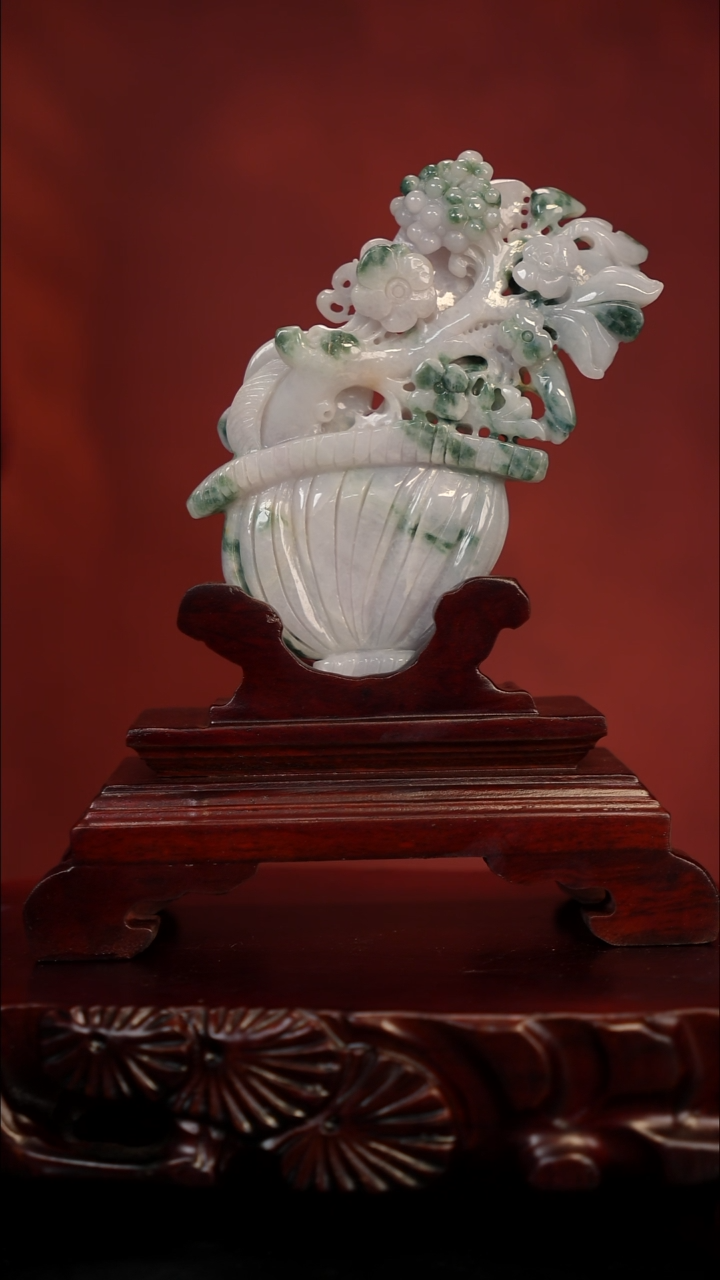 未镶嵌摆件翡翠花篮摆件