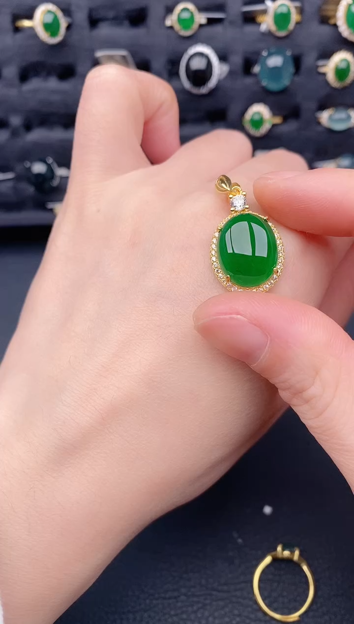 颈饰银S925镶嵌翡翠天然a货翡翠348