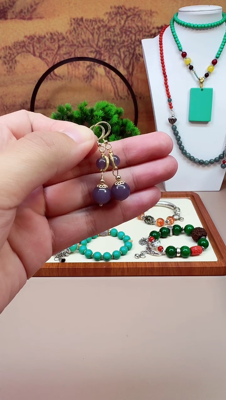 和田玉14K金镶嵌耳饰E310