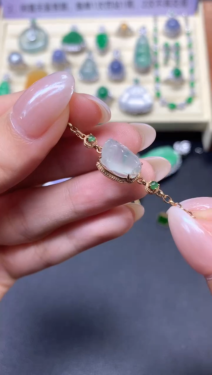 【闪购商品】翡翠手链18K金镶嵌手链|2250+225