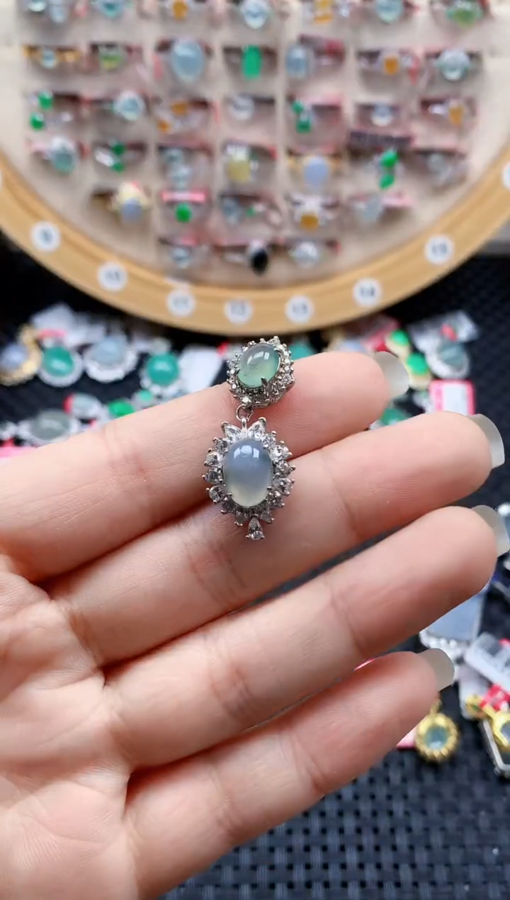 银S925镶嵌戒指翡翠天然A货缅甸翡翠