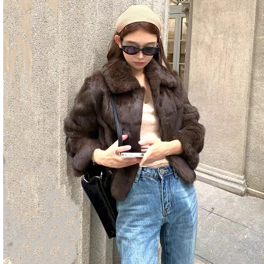 奶兔姐秋冬新款上东老钱风真兔毛皮草短款高级毛毛外套女皮毛一体