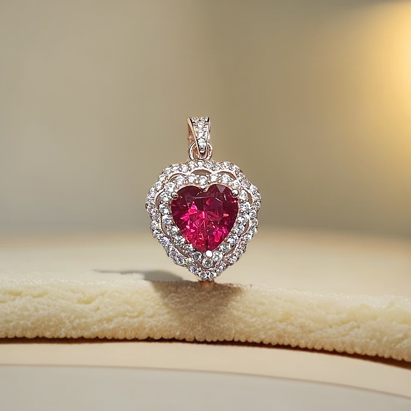 红宝石S925银镶吊坠