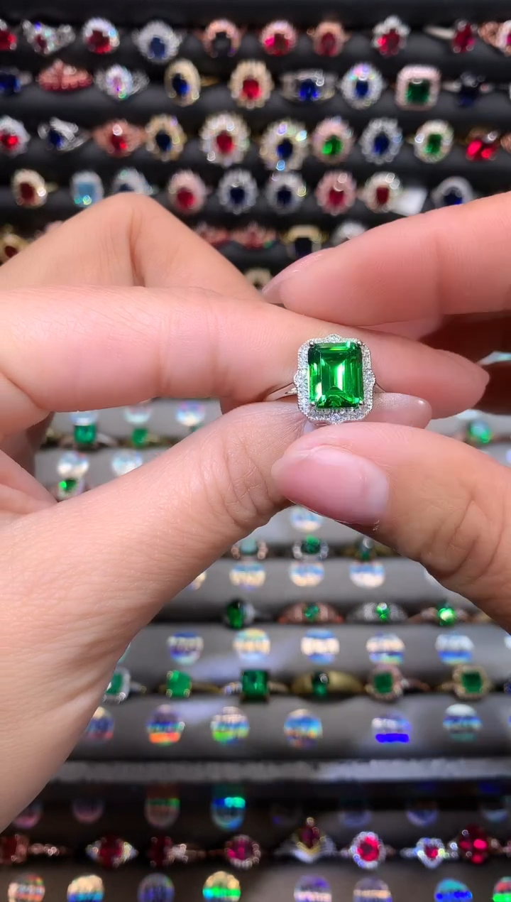 【闪购商品】透辉石戒指银S925镶嵌810白