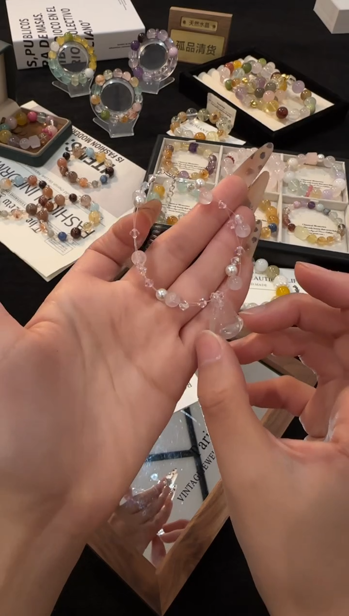 银S925镶嵌手链水晶粉水晶佛公x2435