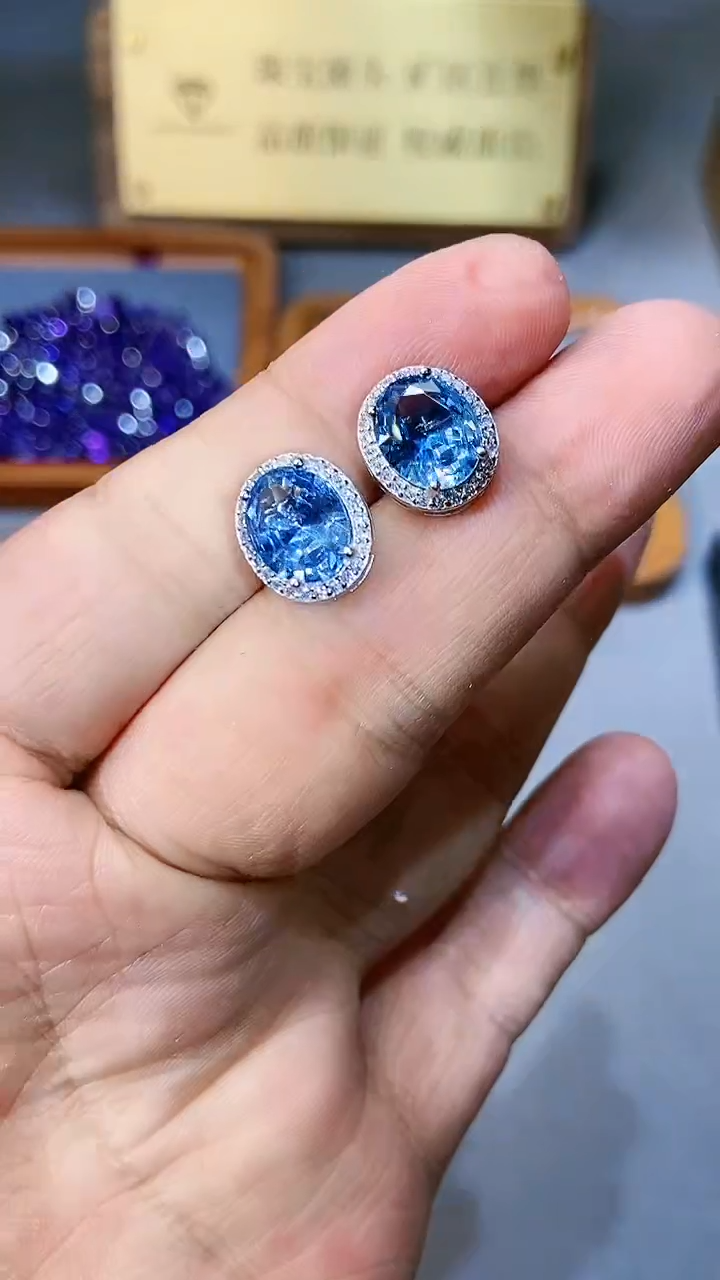 【闪购商品】海蓝宝石耳饰银S925镶嵌354