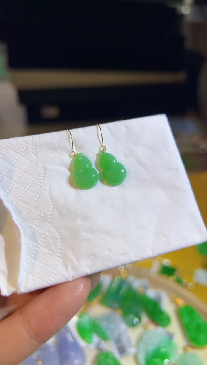 【闪购商品】翡翠耳饰18K金镶嵌Q缅料A货翡翠/支持复检/一件