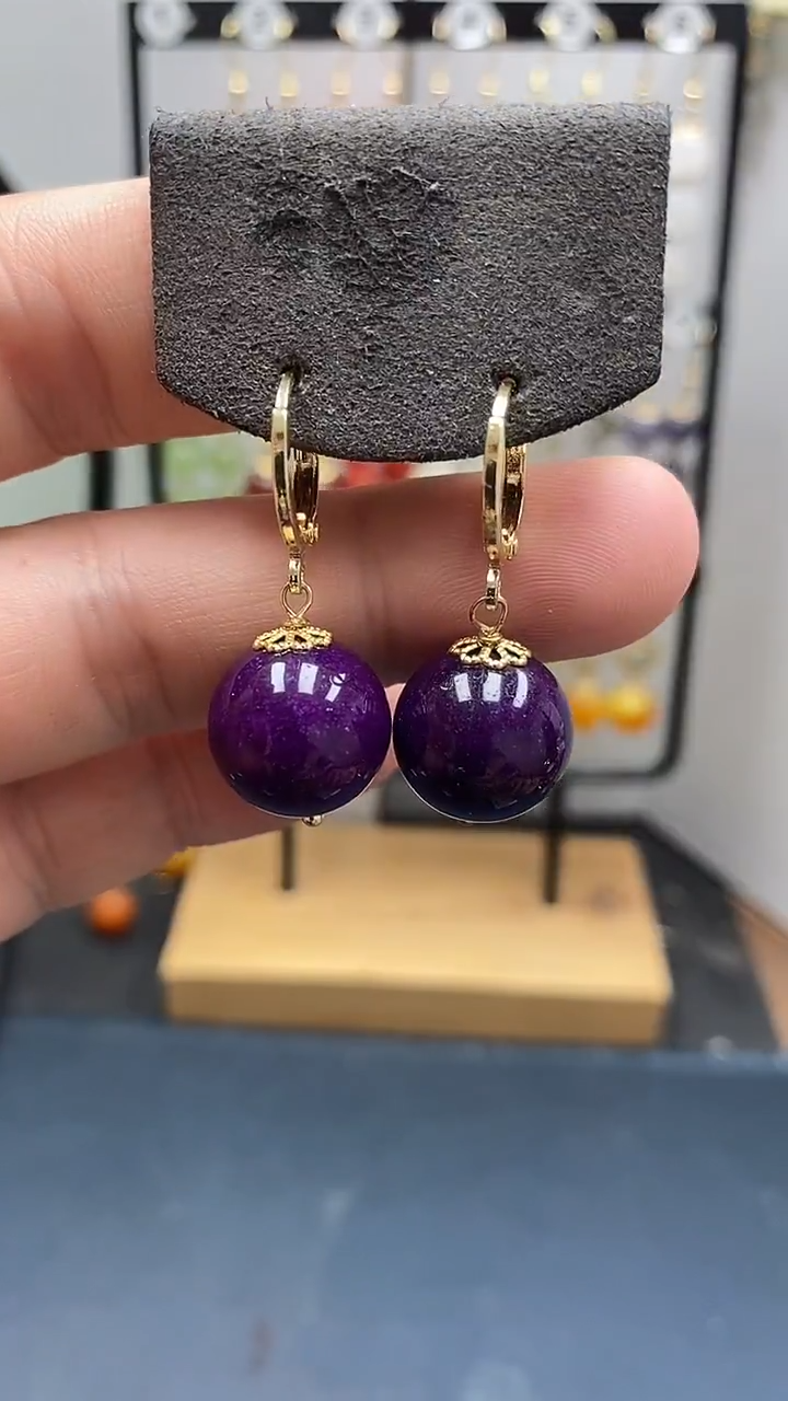 银S925镀金镶嵌苏纪石（舒俱来）耳坠尺寸14mm耳扣11