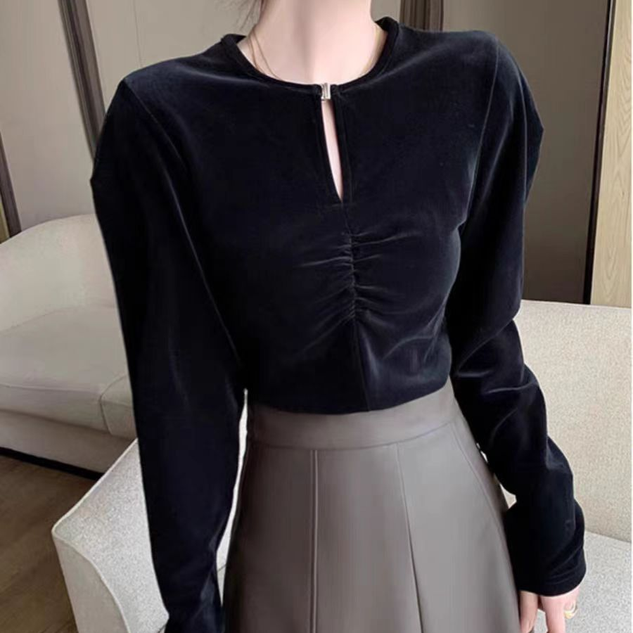 169款法式泡泡袖金丝绒内搭打底上衣