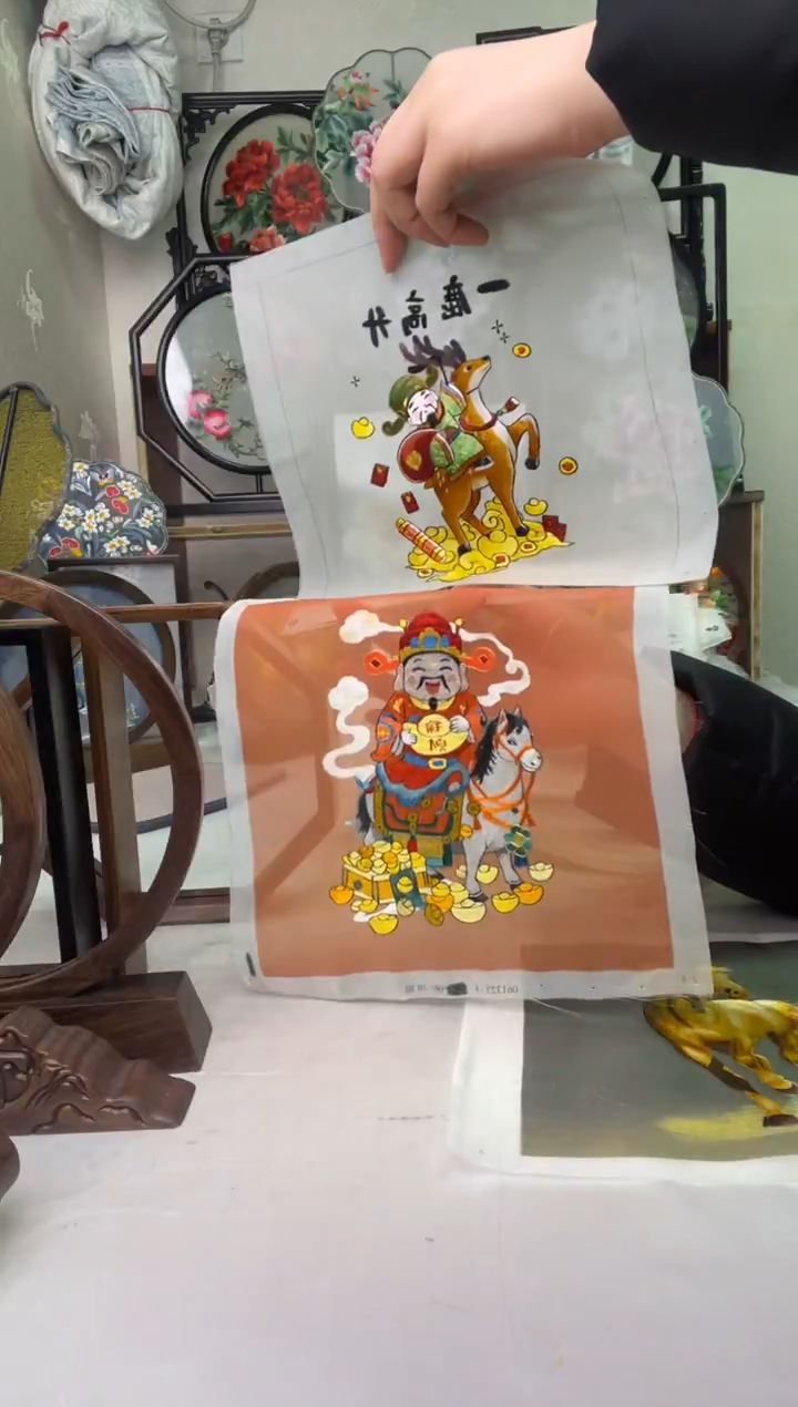 织绣飞*苏绣作品定制做胡桃木八角