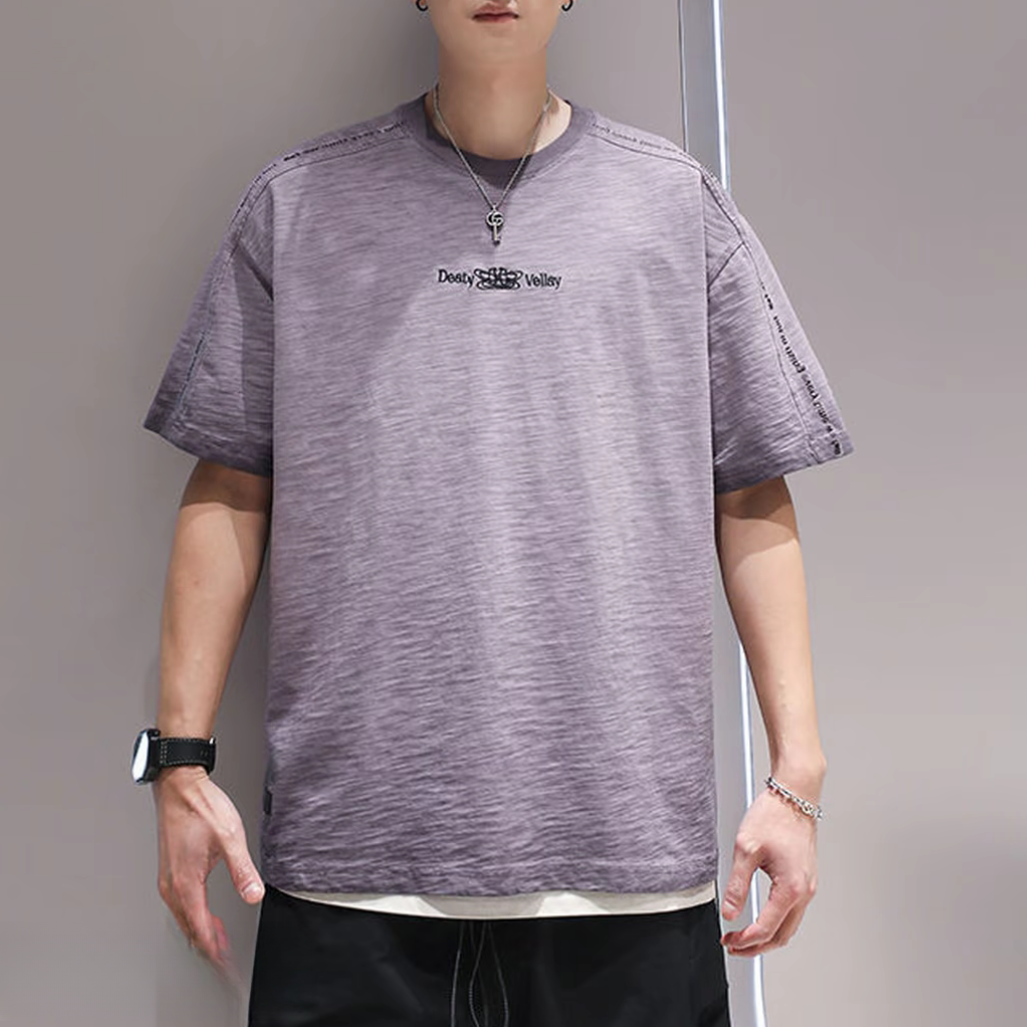 刺绣复古短袖T恤男款夏季美式潮牌痞帅街头圆领上衣5601