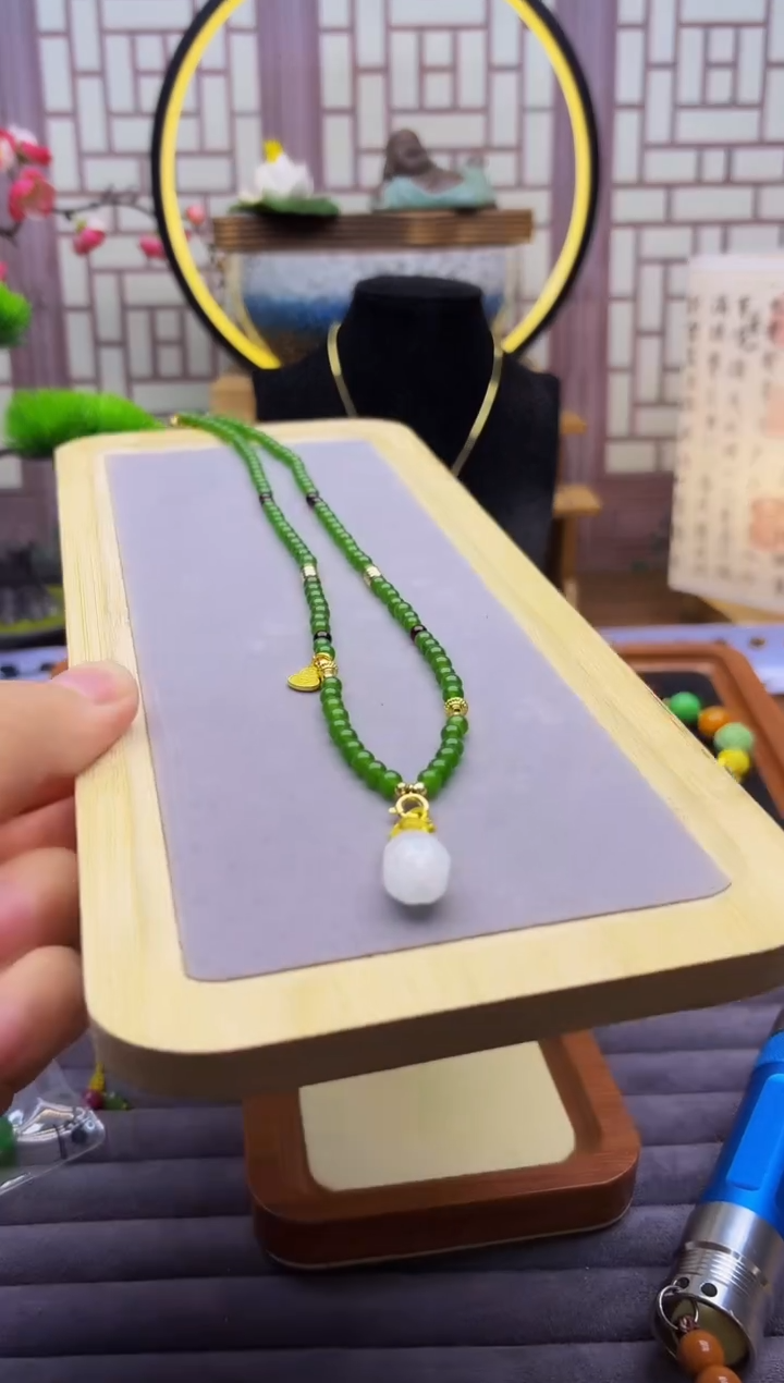 和田玉14K金镶嵌颈饰X769