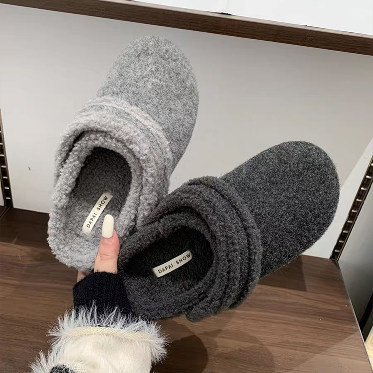 厚底毛毡勃肯鞋女2025年新款加绒秋冬保暖毛毛鞋外穿包头半拖棉鞋