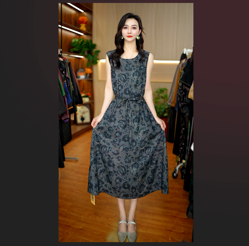 0083-18油画玫瑰）新款女士连衣裙