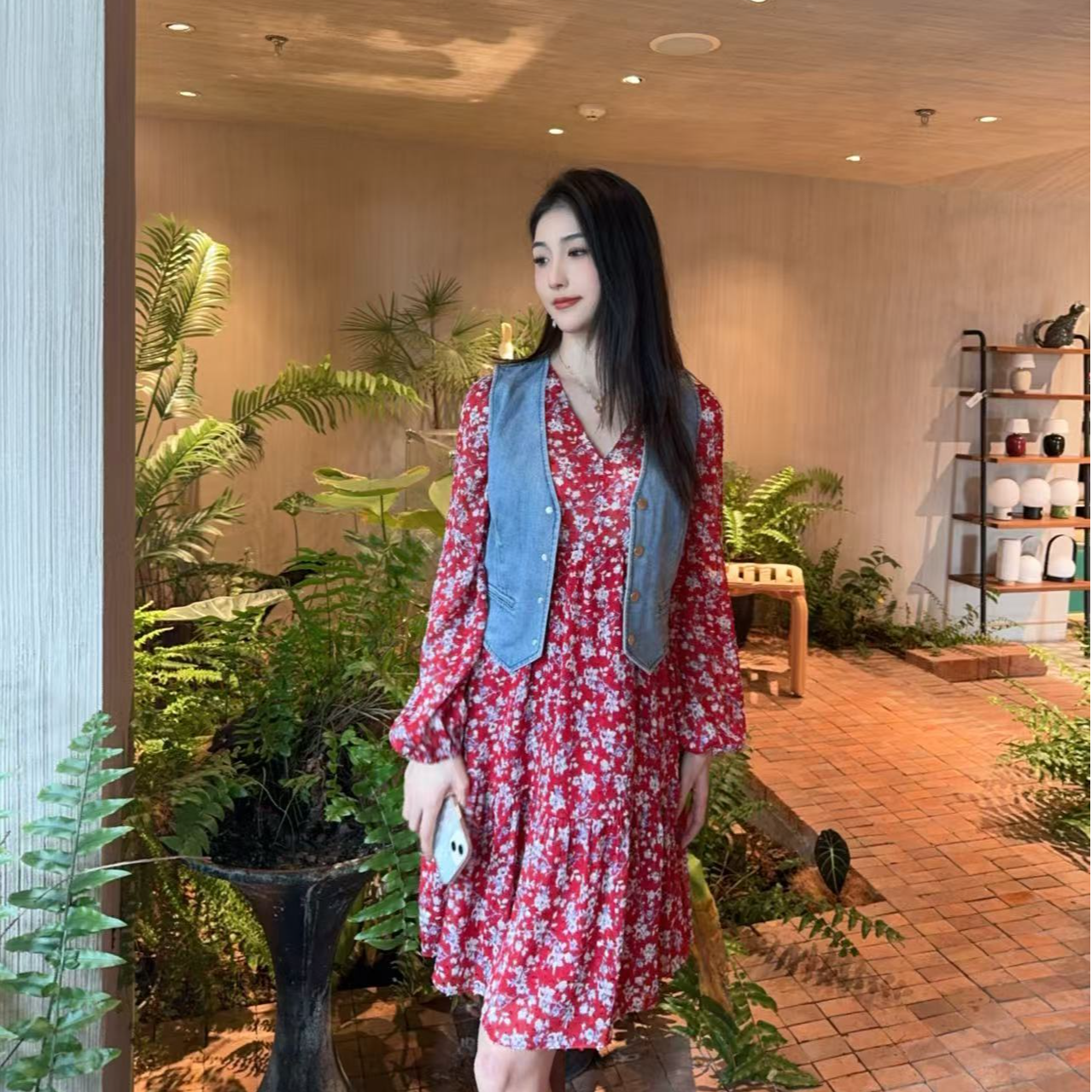 GIRDEAR/哥弟【草莓芝芝】温柔风优雅气质舒适宽松碎花连衣裙150002