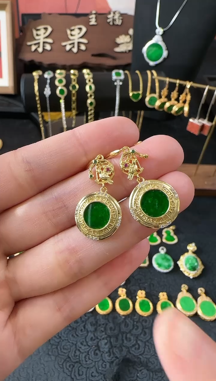 【闪购商品】翡翠耳饰银S925镶嵌耳饰