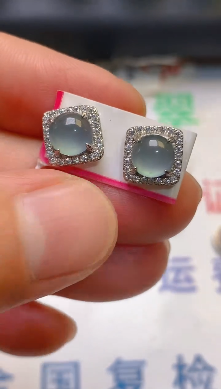 【闪购商品】翡翠耳饰银S925镶嵌天然A货翡翠1
