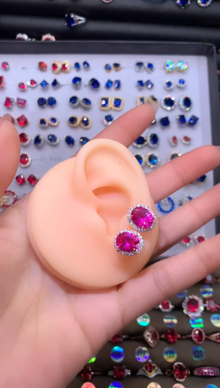 【闪购商品】蓝宝石耳饰银S925镶嵌810玫瑰金