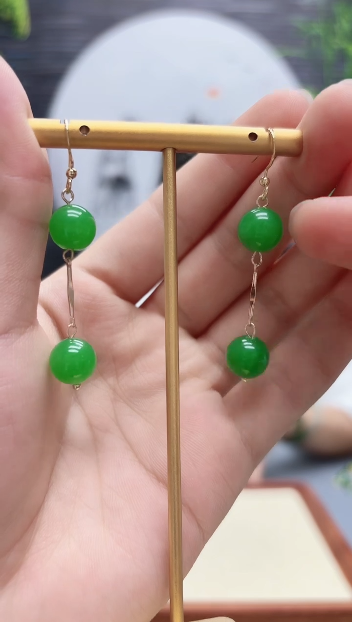 翡翠14K金镶嵌耳饰满天星耳饰