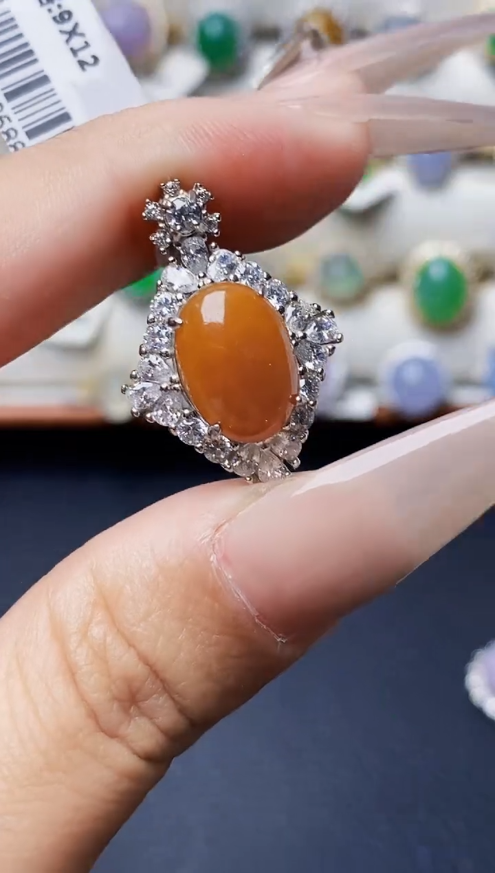 银S925镶嵌戒指翡翠8089