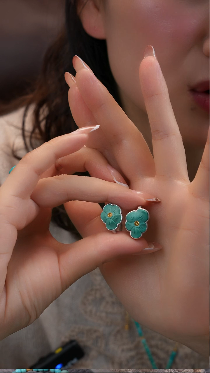 银S925镶嵌绿松石耳饰11111