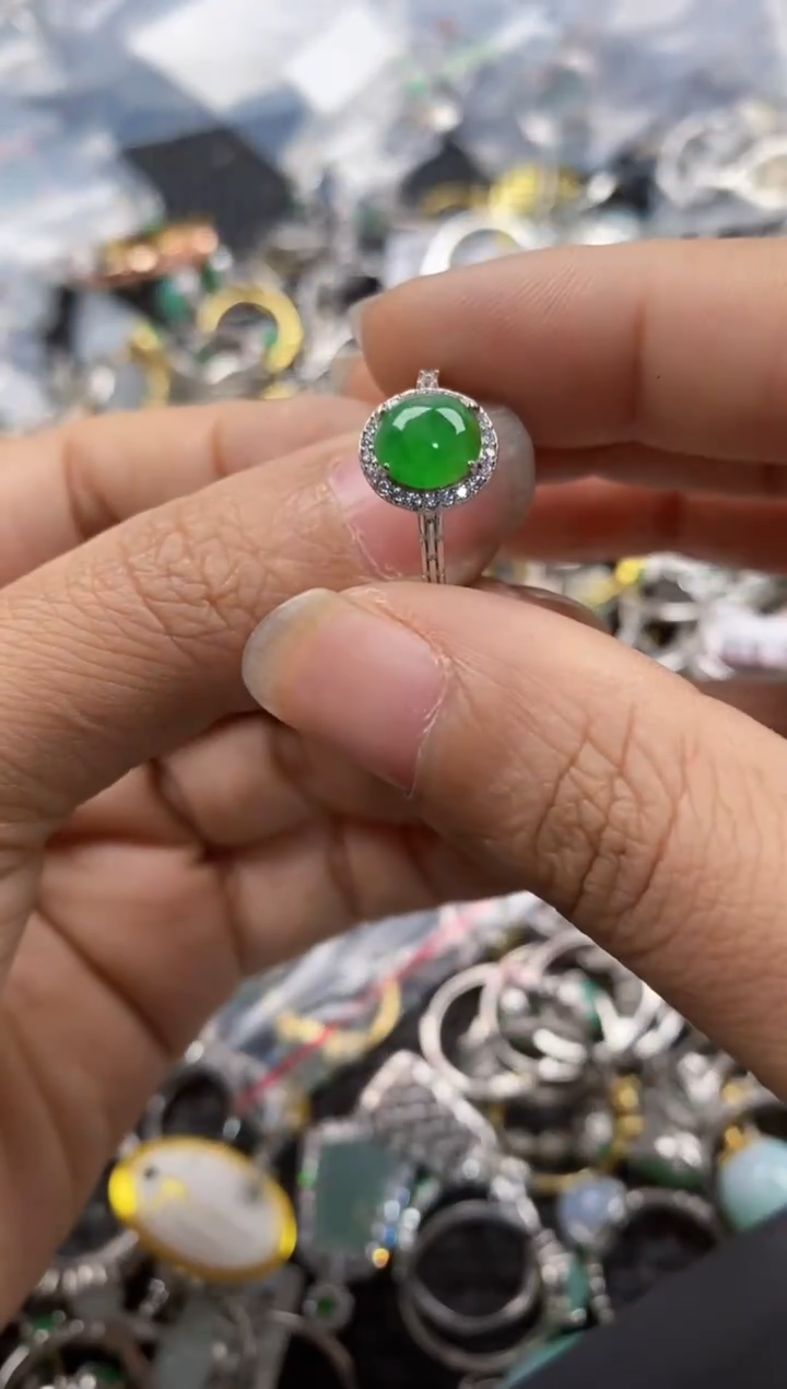 银S925镶嵌戒指翡翠666---1