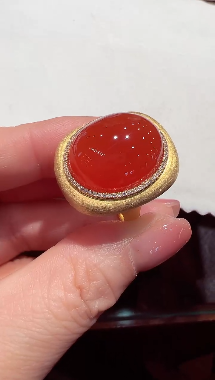 【闪购商品】南红玛瑙戒指18K金镶嵌南红戒指