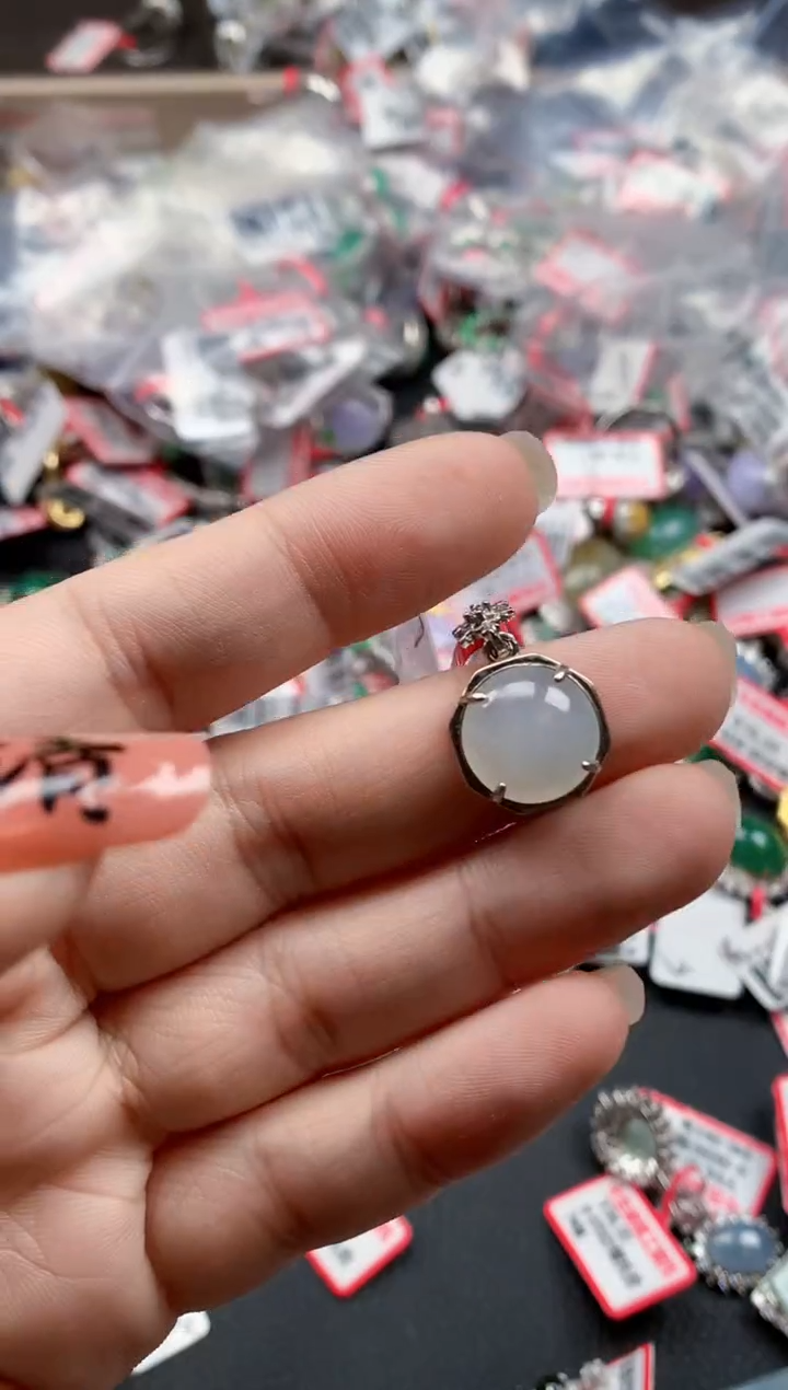 银S925镶嵌戒指翡翠天然A货缅甸翡翠