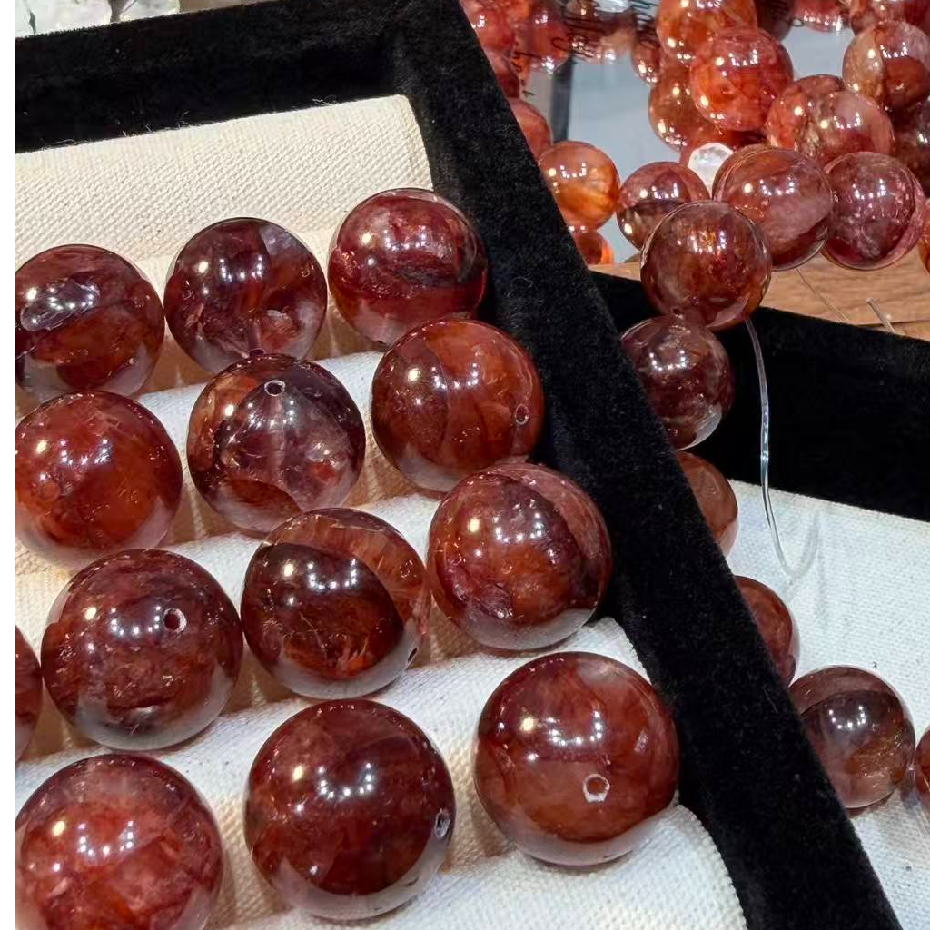 顶级天然牛血红胶花正宫红【单颗】散珠水晶手串DIY手串配珠配饰