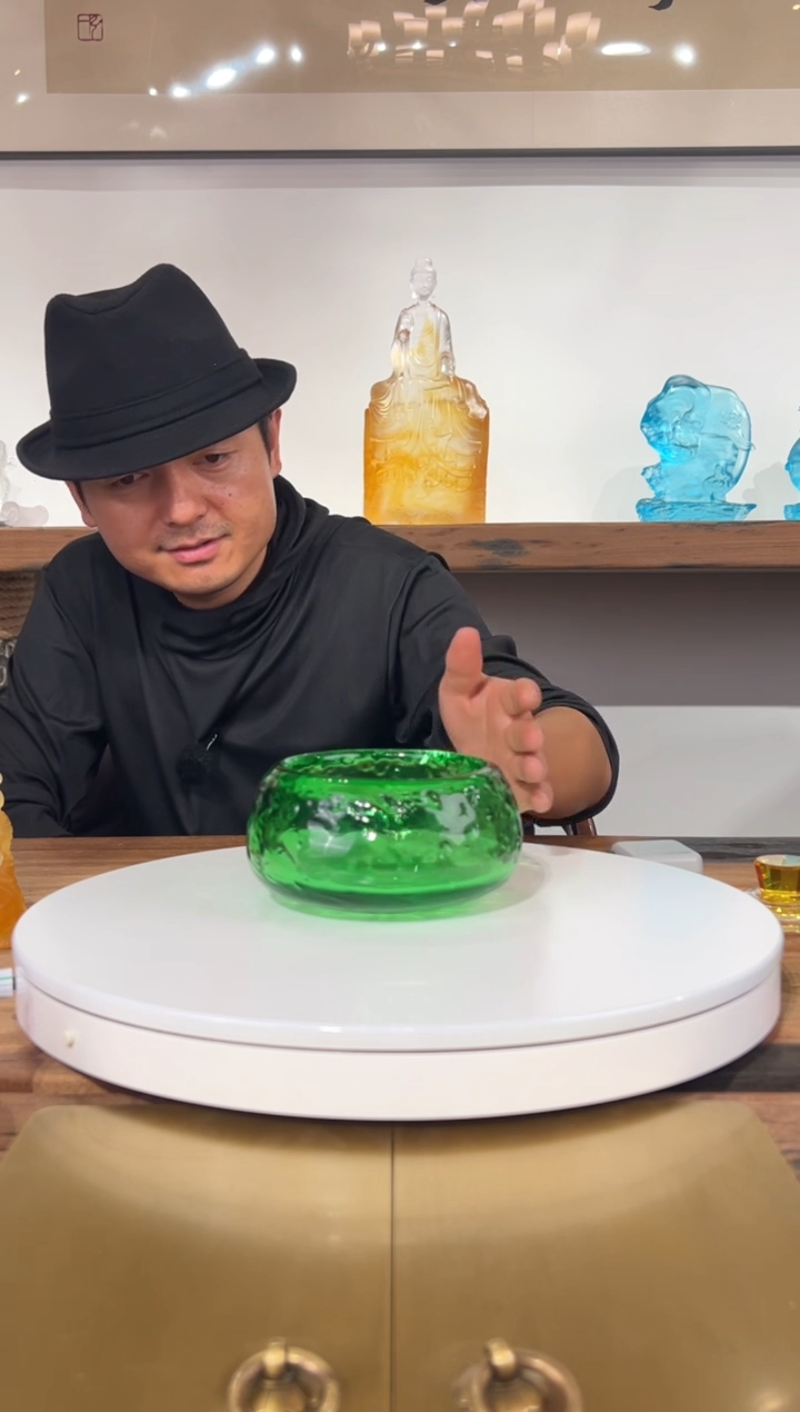 【闪购商品】摆件AJ01010水晶琉璃摆件绿色小收纳果碗