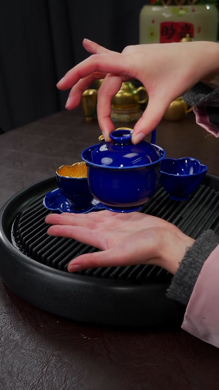 【闪购商品】杯【宜景窑蓝宝王子】元宝盖碗