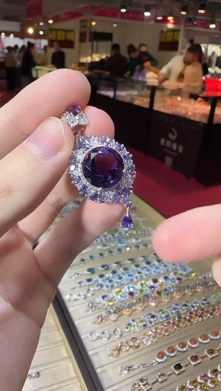 颈饰银S925镶嵌紫晶帝王紫设计款13mm