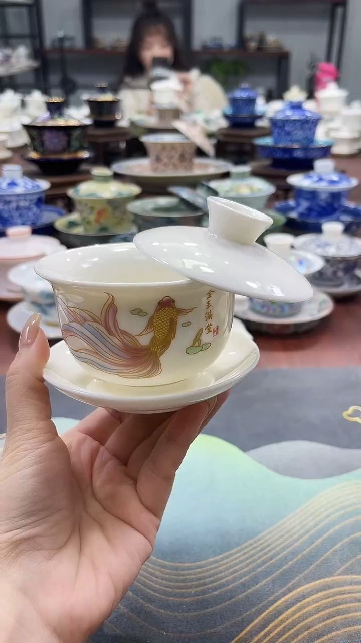 【闪购商品】小号元宝金玉满堂悬停盖碗+111