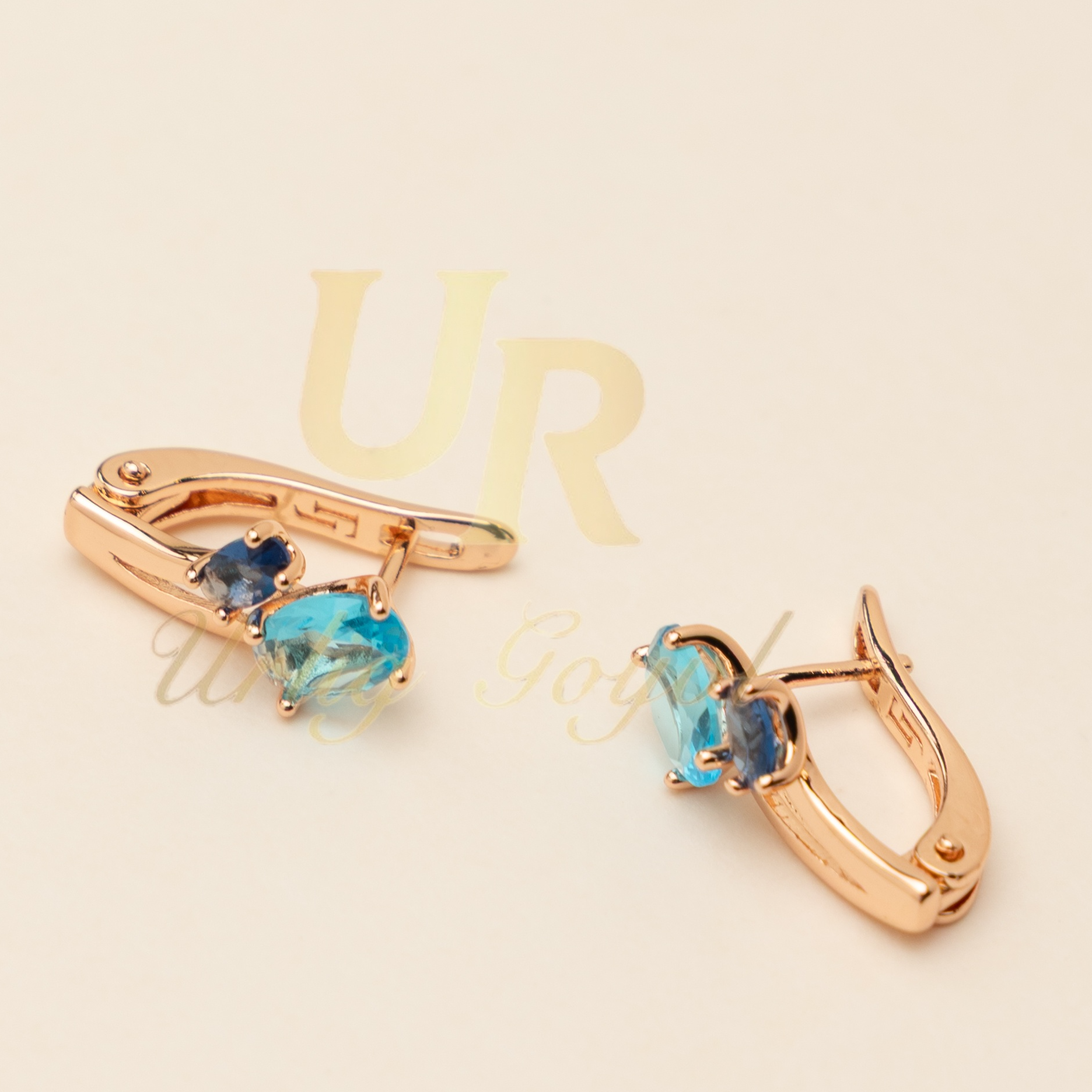 合金锆石耳饰 20-【顺丰包邮-无运费险】小蓝花耳扣 玫瑰金色耳饰