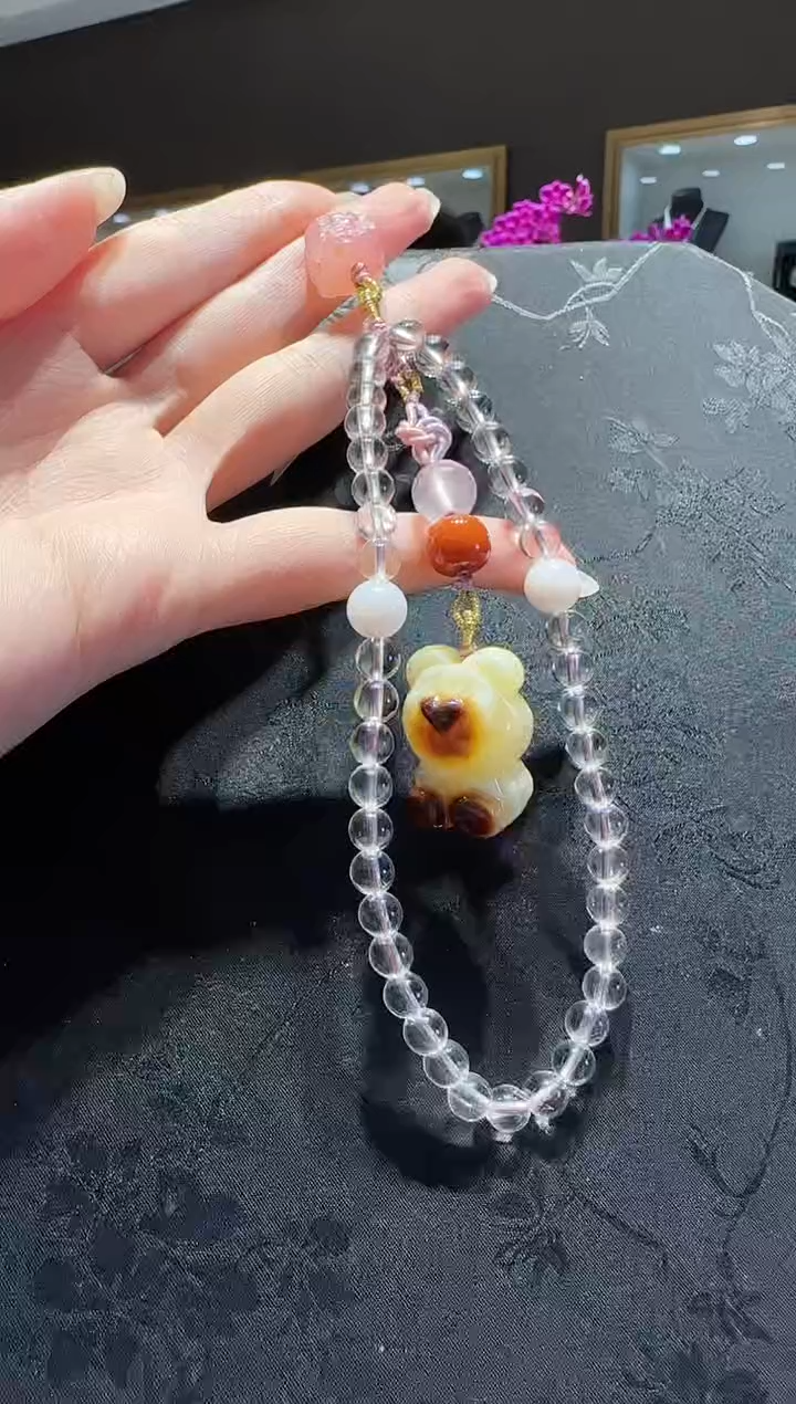 【闪购商品】水晶手机链未镶嵌水晶蜜蜡小熊手机链
