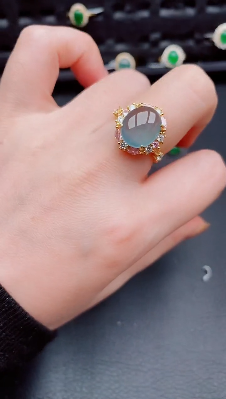 【闪购商品】翡翠戒指银S925镶嵌天然a货翡翠317