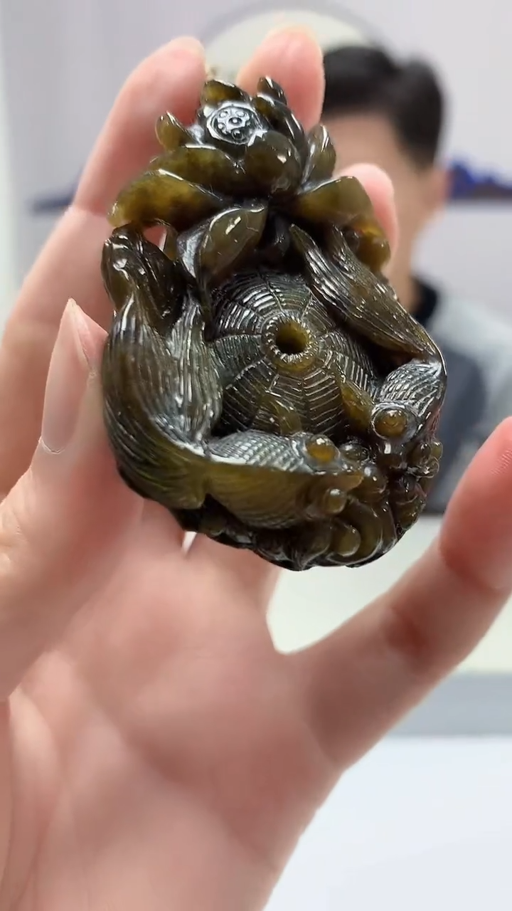 【闪购商品】定制翡翠未镶嵌4917zm-毛货挂件荷叶鱼97