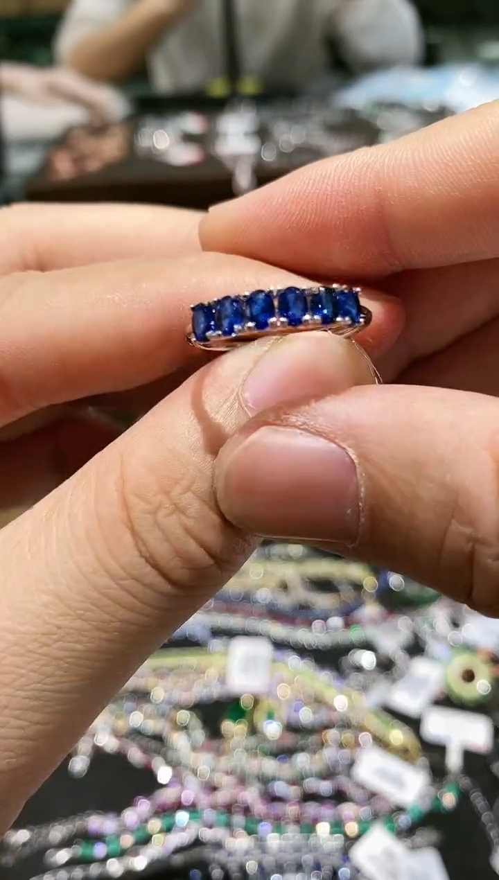 【闪购商品】蓝宝石戒指银S925镀金镶嵌戒指 