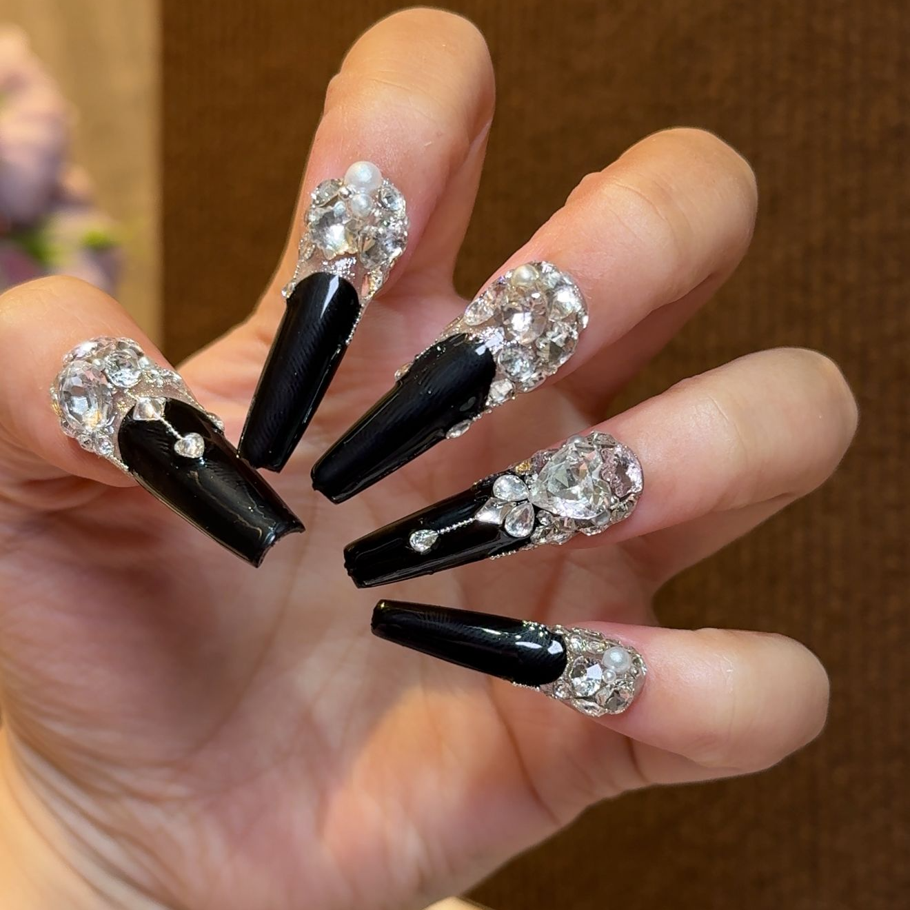 锦福（墨玉）裸色多巴胺中长短美甲纯手工穿戴甲