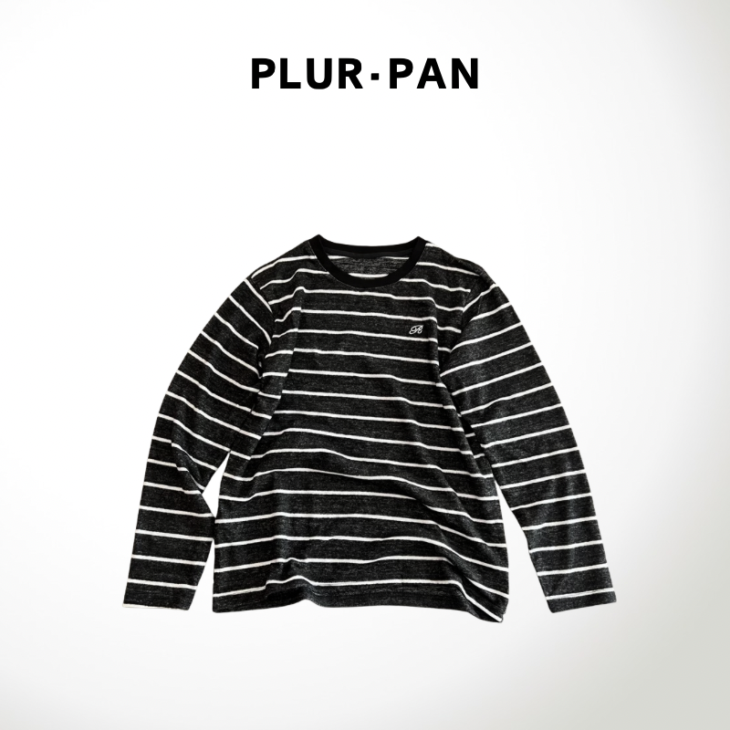PLUR·PAN复古条纹磨毛刺绣加厚长袖 t 