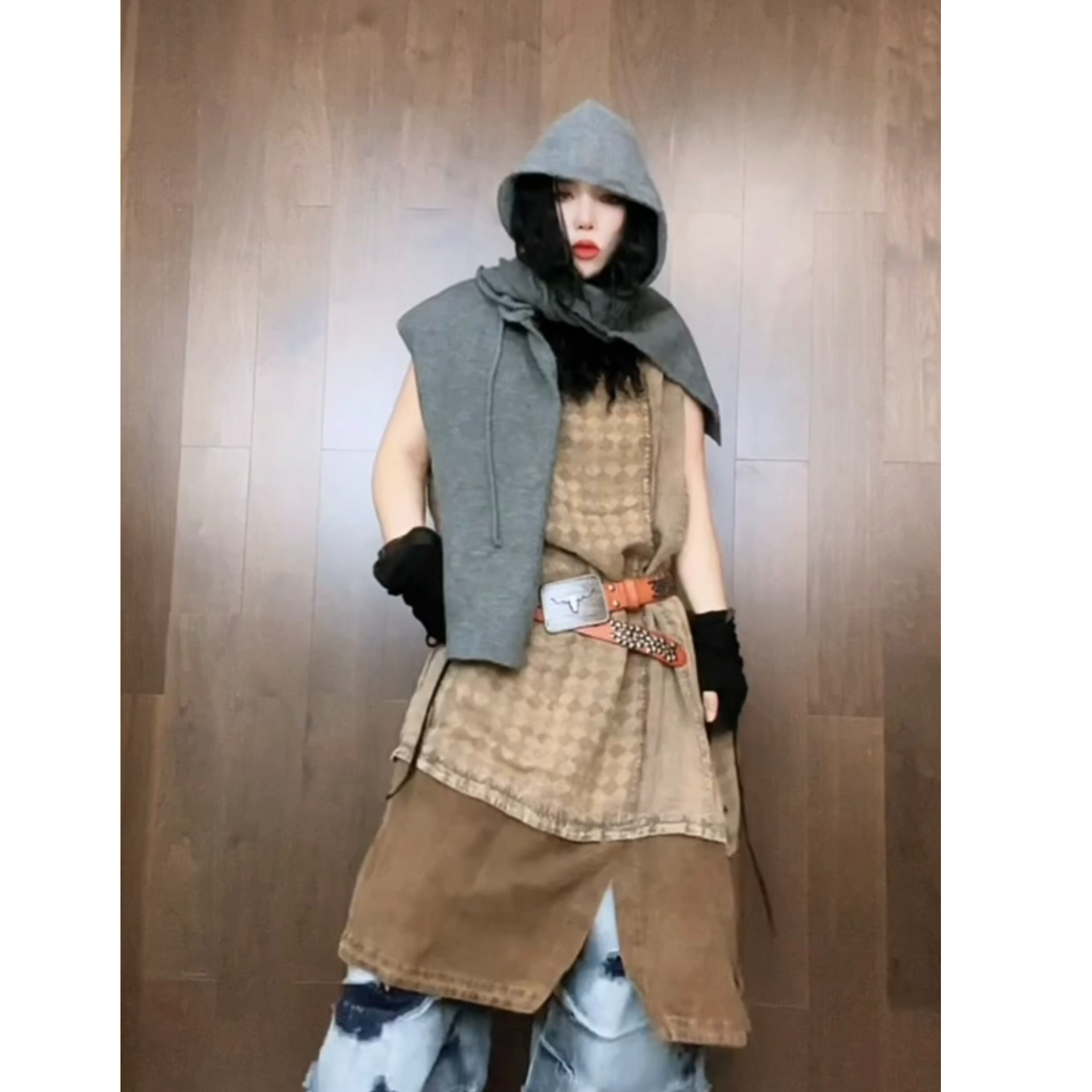 个性女人麻长款上衣