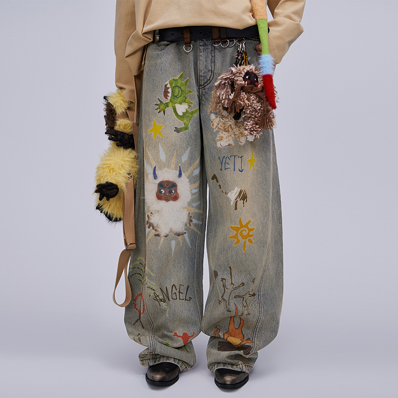 【宋亚轩同款】ANGEL CHEN陈安琪涂鸦雪怪印花牛仔裤河岸家买手店