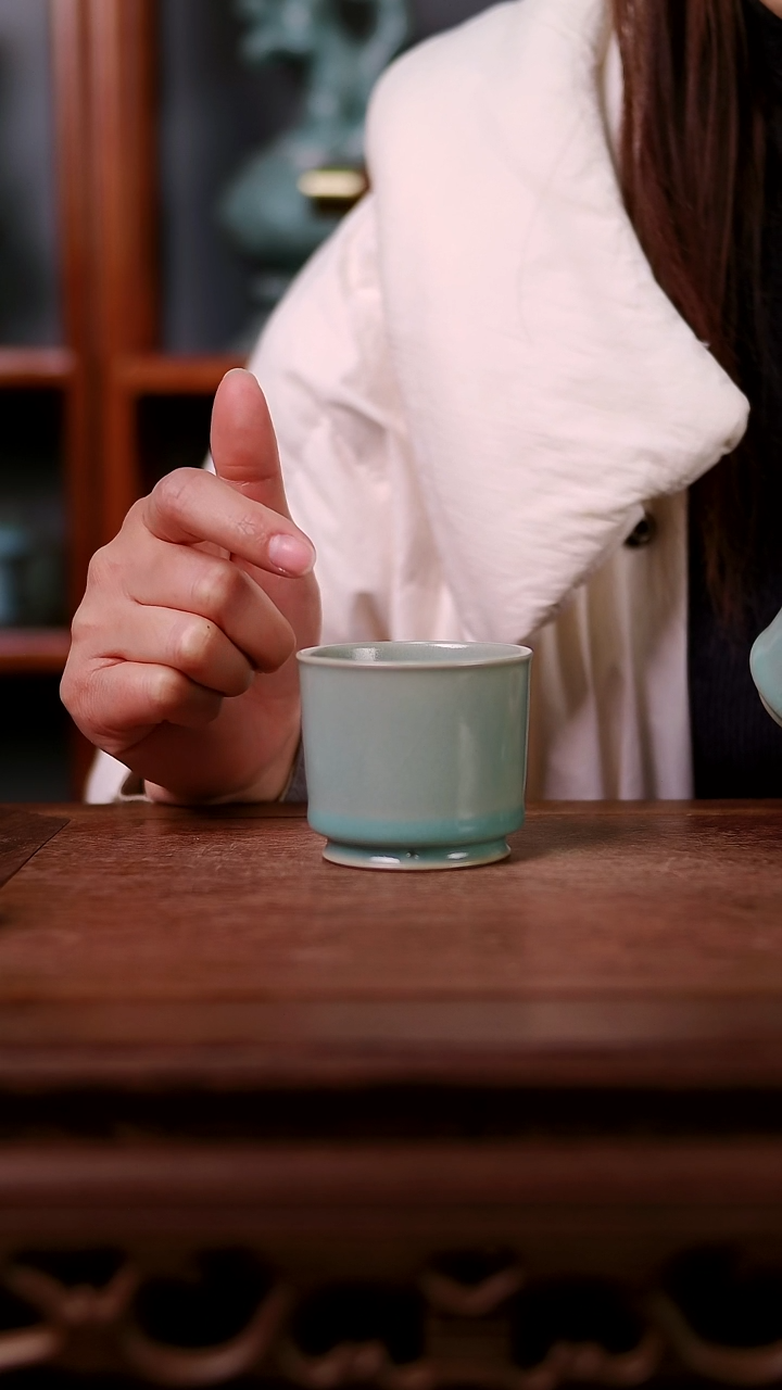 杯子陶青霁汝窑仿古釉  微瑕