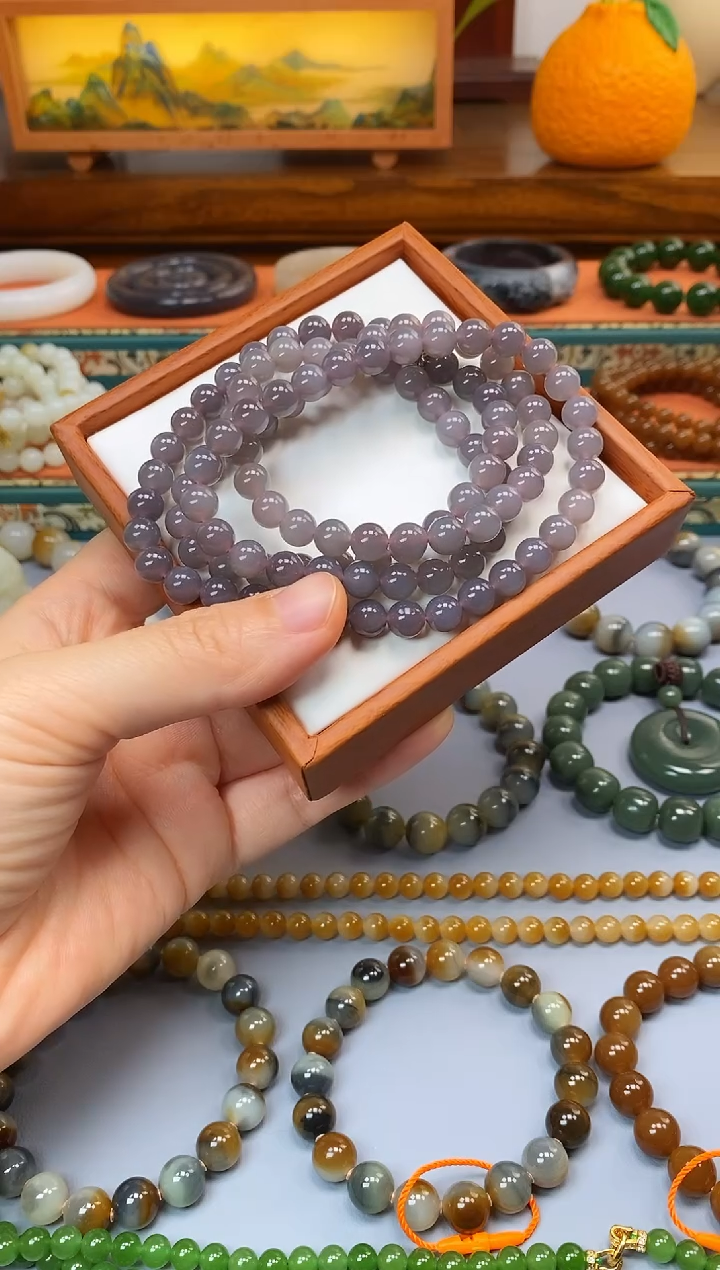 未镶嵌手串和田玉青海料烟紫